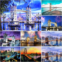 Load image into Gallery viewer, DIY 5D Diamond Painting Bridge City Diamond Embroidery Landscape River Night Cross Stitch Full Round Drill Mosaic Rhinestone Art