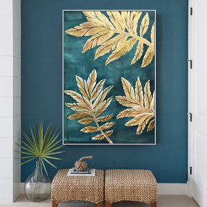 100% Hand Painted Abstract Golden Leaves Oil Painting On Canvas Wall Art Frameless Picture Decoration For Live Room Home Decor