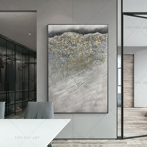 100% Hand Painted Gray Beach Sand Gold Abstract Painting  Modern Art Picture For Living Room Modern Cuadros Canvas Art High Quality