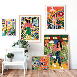 Abstract Fashion Colorful Vintage Girl Wall Art Canvas Painting Nordic Posters And Prints Wall Pictures For Living Room Decor - SallyHomey Life's Beautiful