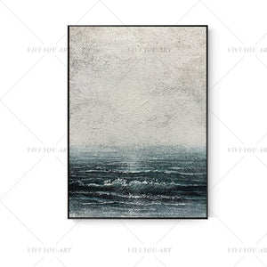 100% Hand Painted  Blue Sea Gray Abstract Painting  Modern Art Picture For Living Room Modern Cuadros Canvas Art High Quality