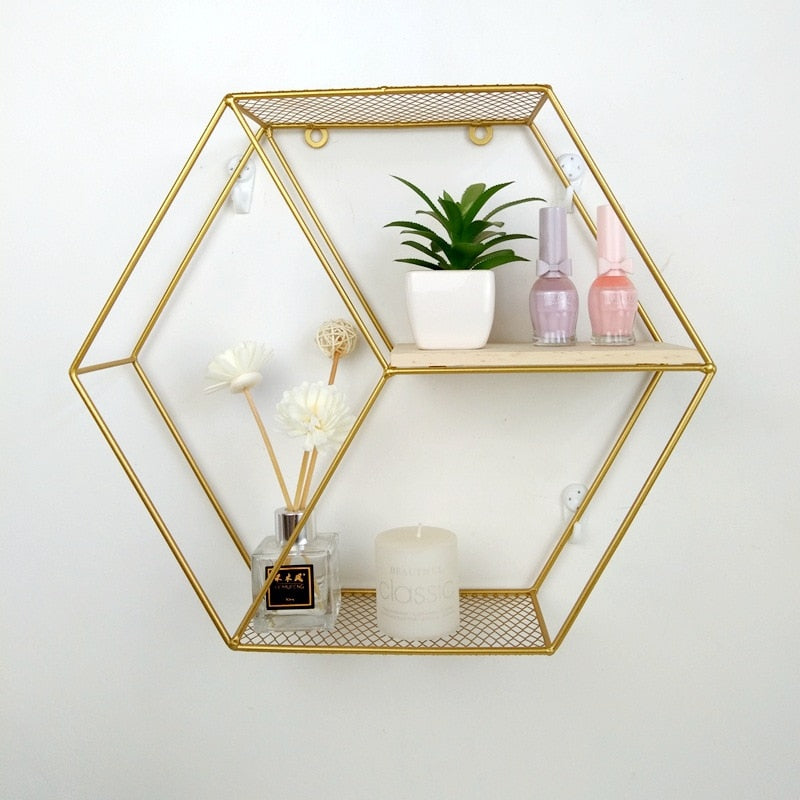 Living Room Geometric Shelves Nordic Style Creative Wall Decoration Metal Shelf Round Hexagon Storage Holder Rack Shelves