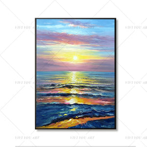 100% Hand Painted Color Sea View Sun Abstract Painting  Modern Art Picture For Living Room Modern Cuadros Canvas Art High Quality