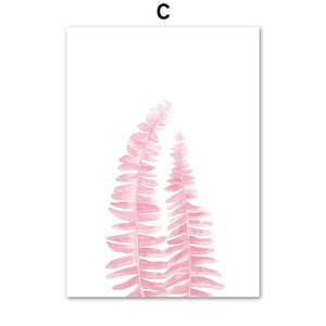 Pink Monstera Feather Leaf Tropical Plant Wall Art Canvas Painting Nordic Posters And Prints Wall Pictures For Living Room Decor - SallyHomey Life's Beautiful