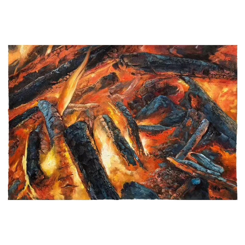 100% Hand Painted Realistic Bonfire Art Oil Painting On Canvas Wall Art Frameless Picture Decoration For Live Room Home Decor