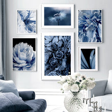 Load image into Gallery viewer, Blue Dandelion Peony Palm LeavesDew Wall Art Canvas Painting Nordic Posters And Prints Plant Wall Pictures For Living Room Decor - SallyHomey Life&#39;s Beautiful