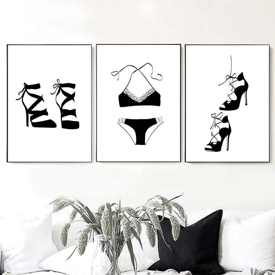 Fashion Sexy Girl High Heels Black White Wall Art Canvas Painting Nordic Posters And Prints Wall Pictures For Living Room Decor - SallyHomey Life's Beautiful