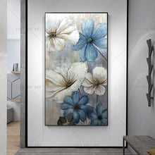Load image into Gallery viewer, 100% Hand Painted  White Blue Flowers Abstract Painting  Modern Art Picture For Living Room Modern Cuadros Canvas Art High Quality