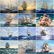 Load image into Gallery viewer, DIY 5D Diamond Painting Ship on Sea Diamond Embroidery Landscape Cross Stitch Kits Full Round Drill Rhinestone Mosaic Decor - SallyHomey Life&#39;s Beautiful