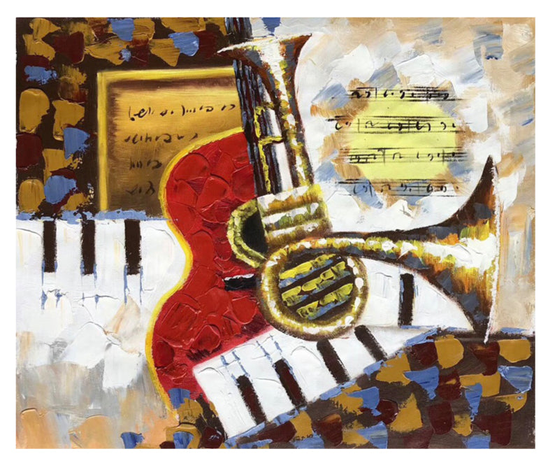 100% Hand Painted Abstract Musical Instrume Painting On Canvas Wall Art Wall Adornment Picture Painting For Live Room Home Decor