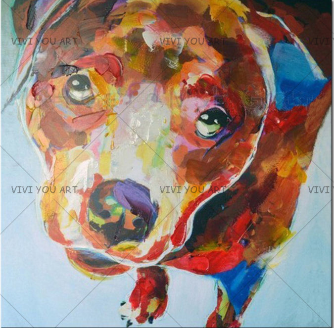 100% Hand Painted Large - Cute Little Dog Paintings Modern Home Decor Wall Art Pictures 