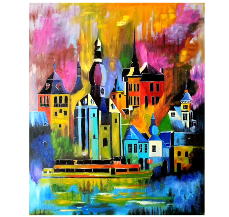 100% Hand Painted Castle Building Art Oil Painting On Canvas Wall Art Frameless Picture Decoration For Live Room Home Decor Gift