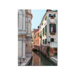 Venice France New York House Architecture Retro Poster Wall Art Canvas Print Building Landscape Picture Painting Nordic Decor - SallyHomey Life's Beautiful