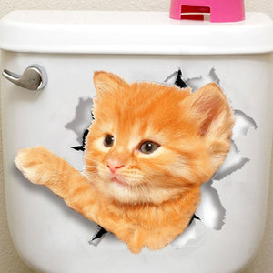 Cats 3D Wall Sticker Toilet Stickers Hole View Vivid Dogs Bathroom Home Decoration Animal Vinyl Decals Art Sticker Wall Poster - SallyHomey Life's Beautiful