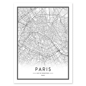 Modern New York London Paris City Map Wall Art Picture For Living Room Black and White Posters and Prints Home Decor - SallyHomey Life's Beautiful