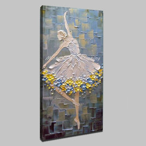 Large Pretty Ballet Dancer Hand Painted Modern Abstract Palette Knife Oil Painting On Canvas Wall Art For Living Room Home Decor - SallyHomey Life's Beautiful
