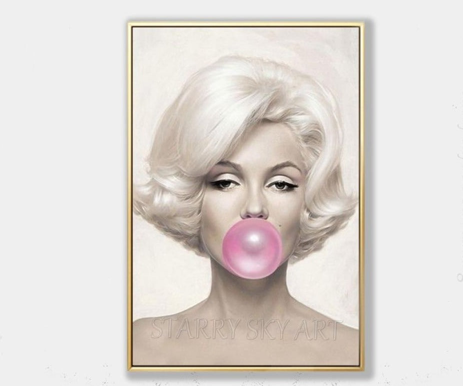 Gifted Artist Pure Hand-painted Super Star Marilyn Monroe and Audrey Hepburn Oil Painting Sexy Girl Blowing Bubbles Oil Painting
