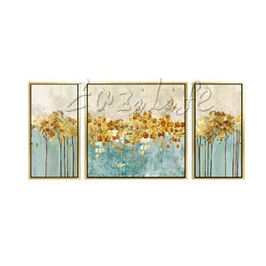 3 pieces blue gold abstract Painting Acrylic Canvas painting quadros caudros decoracion Wall Art Pictures for living room Home
