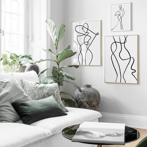 Geometric Curve Wall Art Canvas Printing Black White Poster - SallyHomey Life's Beautiful