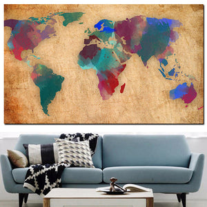Abstract 3D Watercolor World Map Canvas Painting Retro Globe Maps HD Print On Canvas for Office Room Wall Picture Cuadros Decor - SallyHomey Life's Beautiful