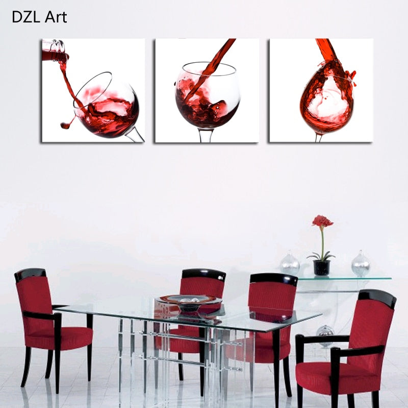 3 Pcs Red Wine Cup Restaurant Adornment Picture Wall Art Picture Home Decoration Print Painting Print On Canvas Unframed