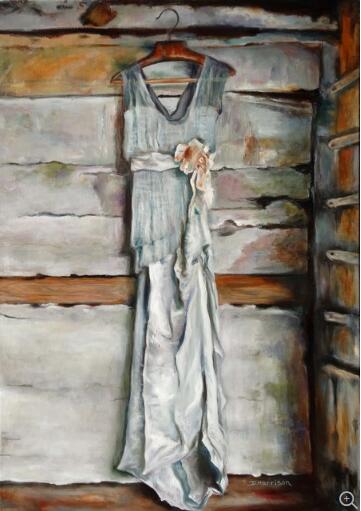 Creative Handmade Abstract Dress on Canvas Wall Painting Decor Original Skirt Painting on Wall for Room Decoration