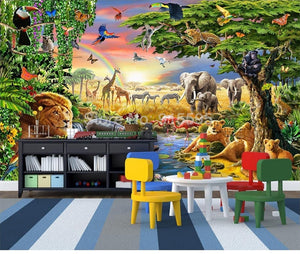 3D Cartoon Lion Zebra  Wall Painting - SallyHomey Life's Beautiful