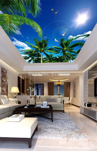 Blue Sky And White Clouds Coconut Trees Seagull for your  Ceiling - SallyHomey Life's Beautiful