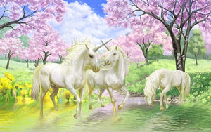 Custom 3D Mural Wallpaper Unicorn Dream Cherry Blossom TV Background Wall Pictures For Kids Room Bedroom Living Room Wallpaper - SallyHomey Life's Beautiful