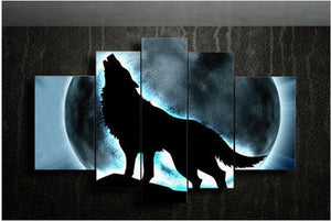 Custom Modern hand painted Blue And Black Wall Art Oil Painting on Canvas wolf howl the moon Canvas Painting Drop