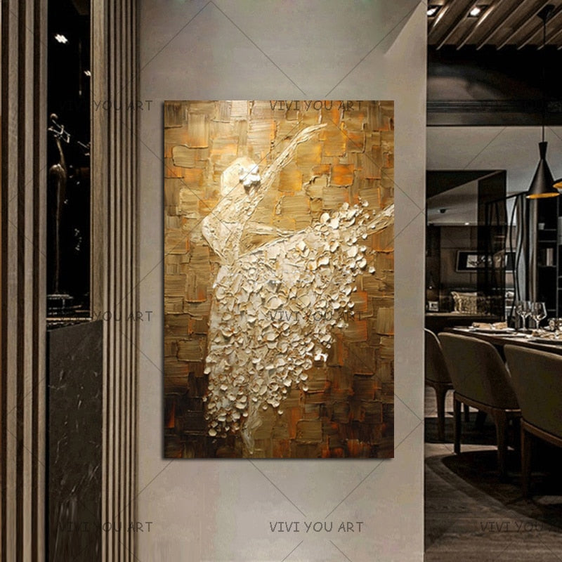 Handmade Paintings Ballet Dancer Pictures Hand Painted Abstract Knife Oil Painting On Canvas Wall Art For Living Room Home Decor