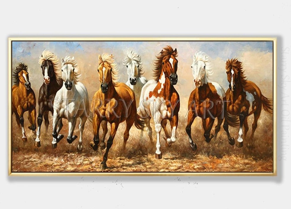 Excellent Painter Hand-painted High Quality Running 8 Horses Oil Painting on Canvas Impressionist 8 Horses Running Oil Painting