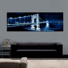Load image into Gallery viewer, HD Print long Manhattan New York Poster Brooklyn Bridge skyline Night Canvas Painting Cityscape Pictures for Bedroom Livingroom - SallyHomey Life&#39;s Beautiful