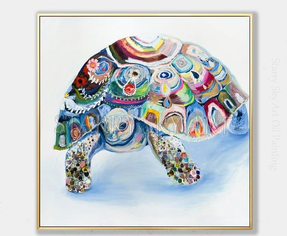 Fashion Wall Art Hand-painted High Quality Abstract Knife Painting Tortoise Oil Painting Modern Art Turtle Oil Painting for Wall