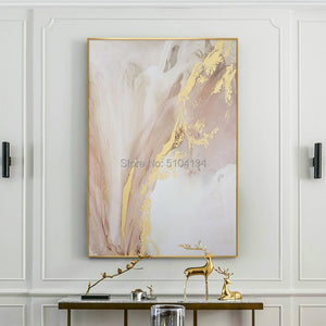 Hand painted Abstract Gold and Pink Color Oil Paintings Modern Canvas Painting Wall Painting for Living Room home Decoration