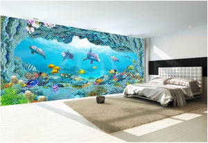 Custom photo mural 3d wallpaper picture world dolphin 3D sea aquarium decor painting 3d wall mural wallpaper for walls 3 d - SallyHomey Life's Beautiful