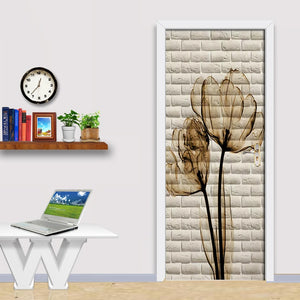 Wall Brick Tulip Picture Door Stickers 3D Wallpaper Bedroom Living Room Door Decor 3D Mural PVC Self-adhesive Waterproof Decals - SallyHomey Life's Beautiful