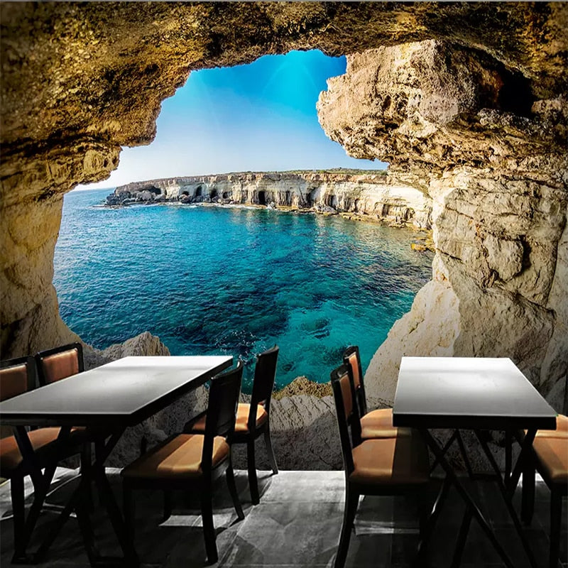 Custom Photo Wallpaper 3D Cave Seascape Mural Modern Living Room Sofa TV Background Wall Painting Wall Papers Home Decor Picture - SallyHomey Life's Beautiful