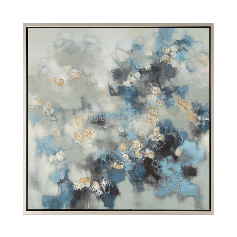 Handmade Abstract Black Blue Gold Oil Painting on Canvas Wall Art Pictures for living Room Home Decor