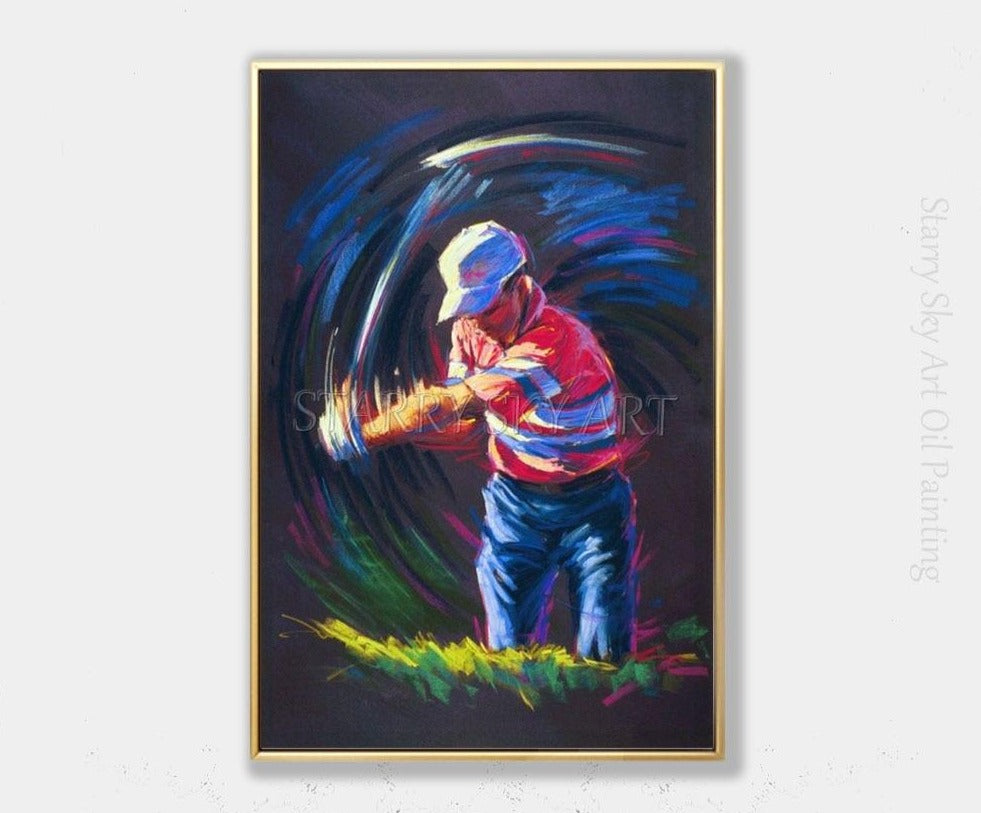 New Arrivals Artist Handmade High Quality Man Playing Golf Oil Painting on Canvas Pop Fine Wall Art Playing Golf Oil Painting