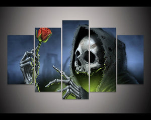 skull Rose Red Flower Black Hat Ark Love mist Painting decorations for home Halloween Canvas Painting - SallyHomey Life's Beautiful