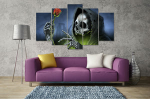 skull Rose Red Flower Black Hat Ark Love mist Painting decorations for home Halloween Canvas Painting - SallyHomey Life's Beautiful