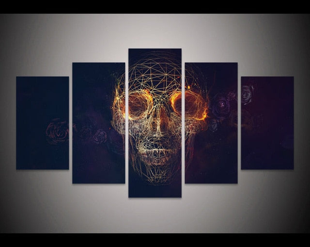 New 5 Pieces/sets Canva Geometric Skull Face Halloween  Canvas Paintings Decorations For Home Wall Art Prints Canvas \C-123 - SallyHomey Life's Beautiful