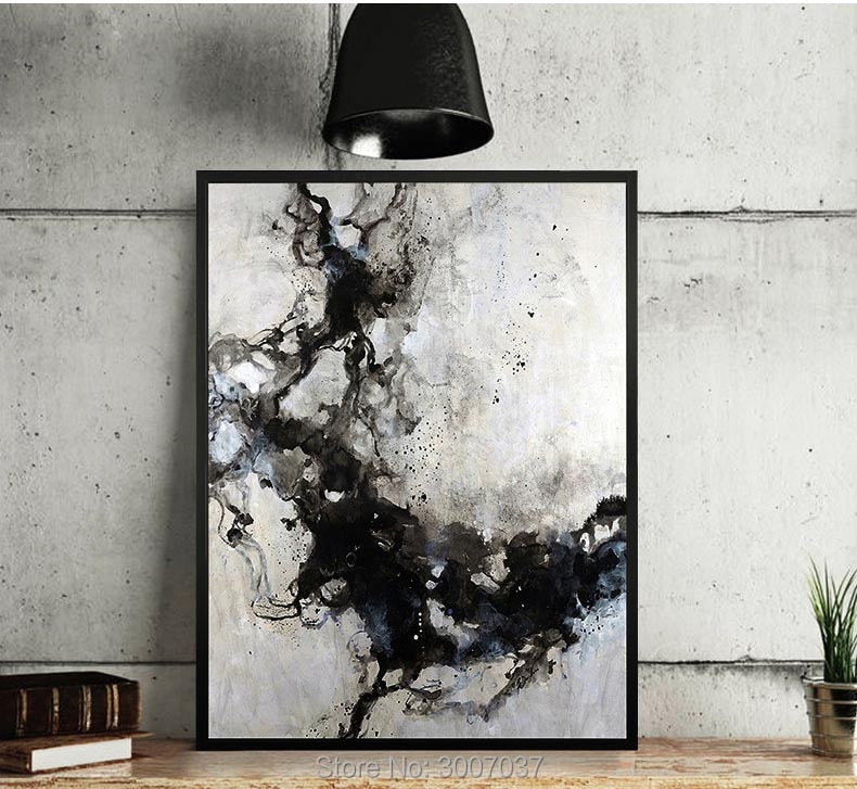 Handmade thick knife high quality Modern Abstract Fine Artwork Canvas Black and white ink Bedroom artwork Wall Oil Painting