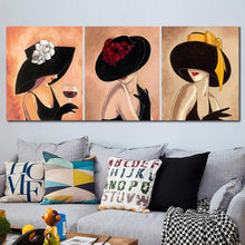 Load image into Gallery viewer, Abstract art Woman in hat with rose Handmade Oil painting Figure artwork girl modern paintings for wall decor SET OF 3 PCS