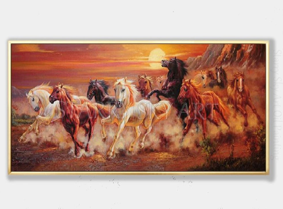 Top Artist Hand-painted High Quality Running 12 Horses Oil Painting on Canvas Luxury Running Horse Oil Painting