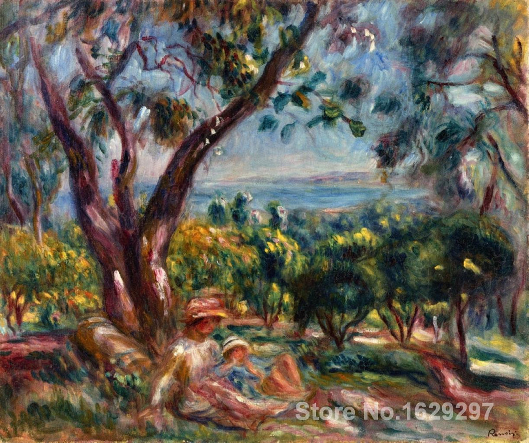 large oil paintings for sale Cagnes Landscape with Woman and Child Pierre Auguste Renoir canvas art Handmade High Quality