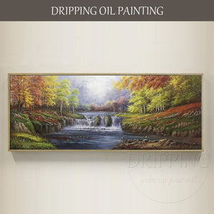 Hand-painted Classical Landscape Oil Painting on Canvas Beautiful Natural Scenery Small Waterfall Oil Painting