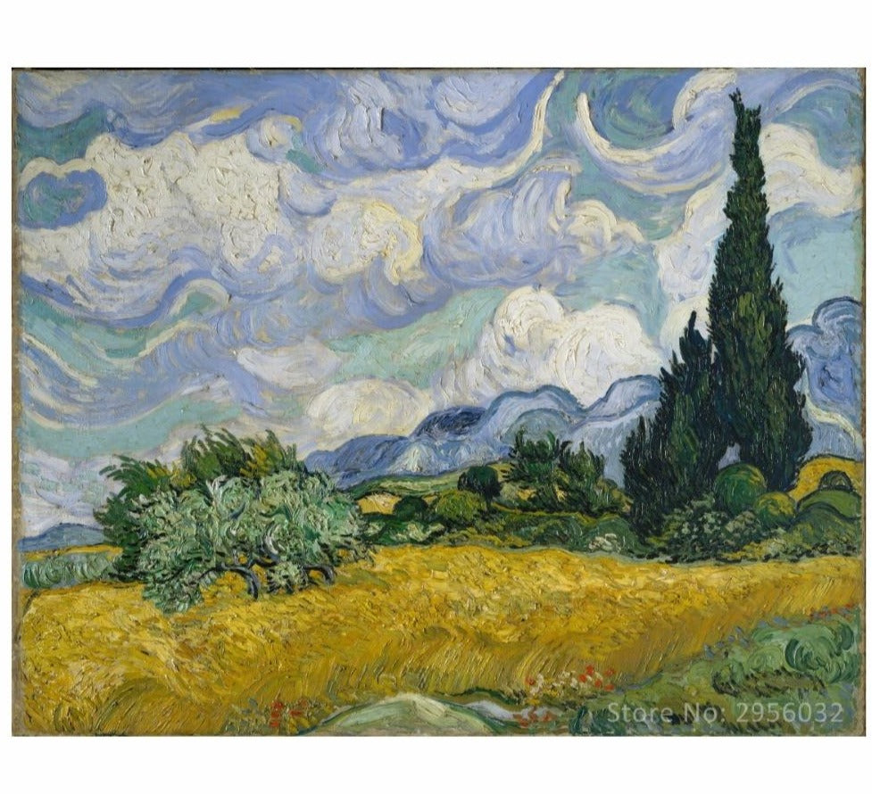 A Wheatfield with Cypresses July 1889 New York by Vincent van Gogh Hand painted Oil Painting Reproduction Replica Art Repro Copy