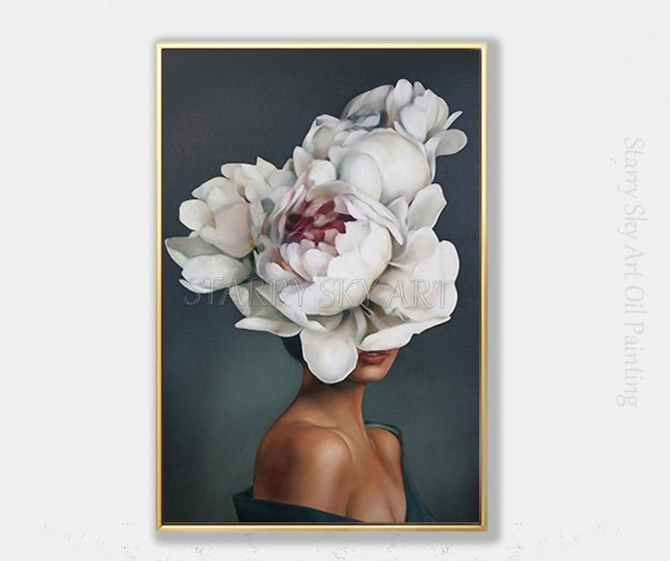 New Arrivals Luxury Wall Art Beautiful Lady Head with Flowers Oil Painting on Canvas Fine Art Oil Painting for Salon Decoration